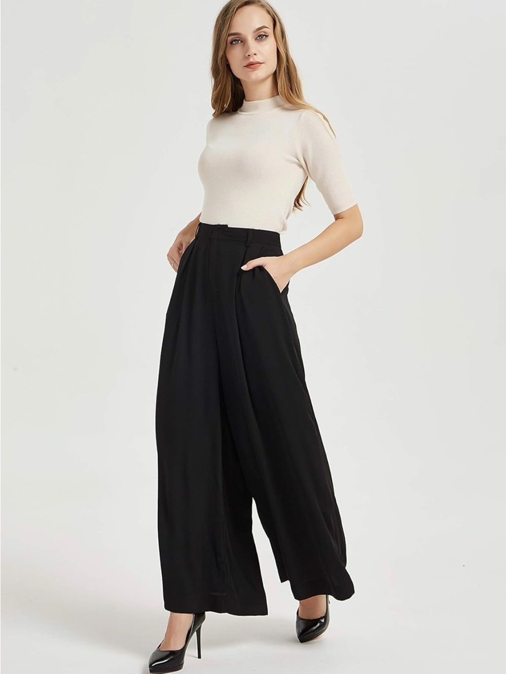 Tronjori Wide Leg High-Waist Black Palazzo Pants